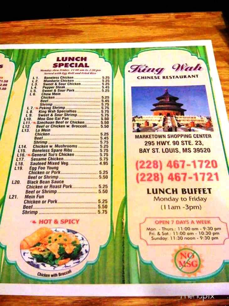 Menu of King Wah in Bay Saint Louis, MS 39520