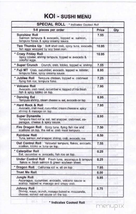 Koi Japanese Hibachi & Sushi - Gallatin, TN menu_pic