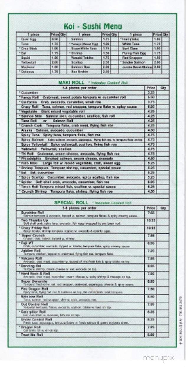 Koi Japanese Hibachi & Sushi - Gallatin, TN menu_pic