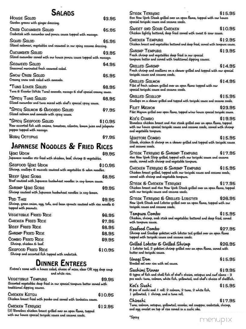 Menu of Koi Sushi in Gulfport, MS 39503