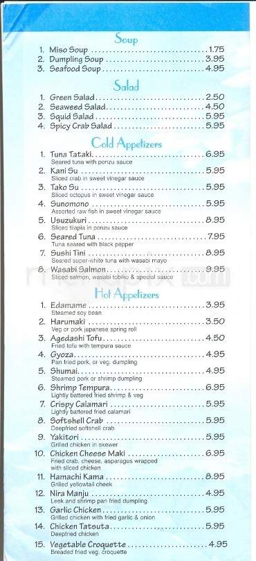 Hana - Maryville, TN menu_pic
