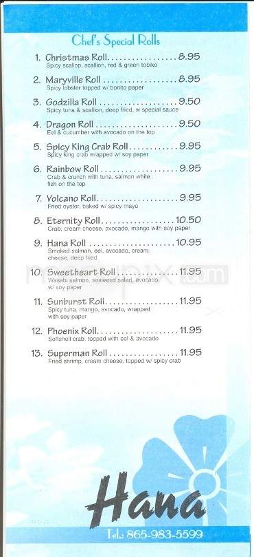 Hana - Maryville, TN menu_pic