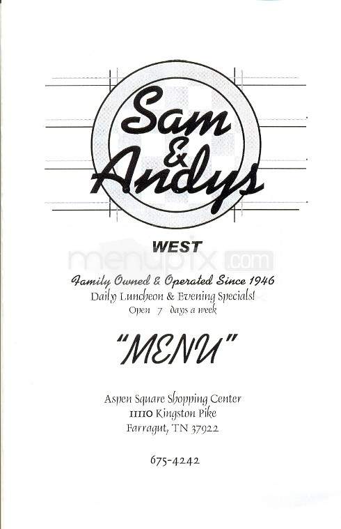 Sam & Andy's West - Knoxville, TN menu_pic