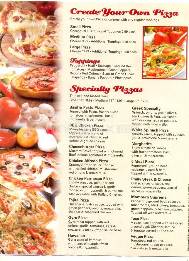Momma's Boy Pizza - Knoxville, TN menu_pic