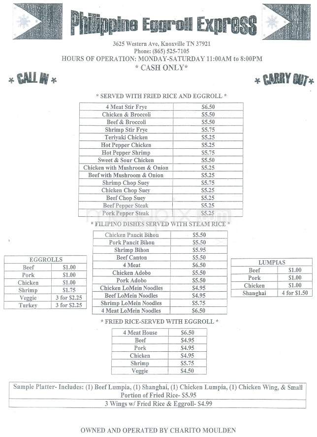 Philippine Eggroll Express - Knoxville, TN menu_pic
