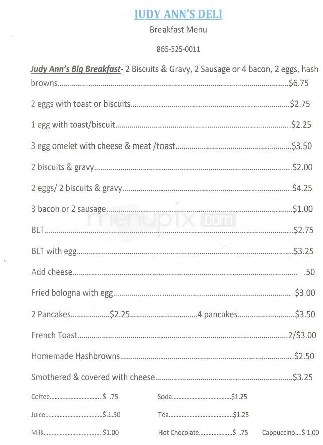 Judy Ann's Deli - Knoxville, TN menu_pic