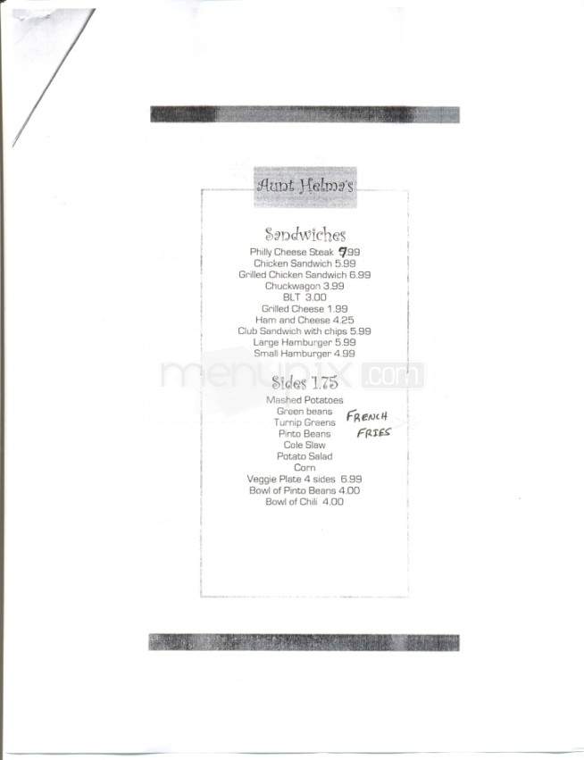 Aunt Helma's Restaurant - Knoxville, TN menu_pic