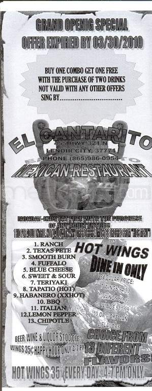 El Cantarito - Lenoir City, TN menu_pic