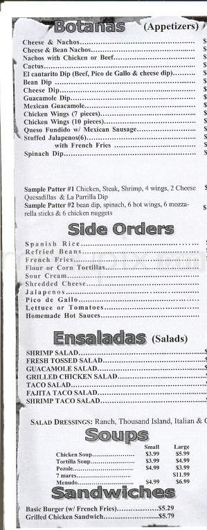 El Cantarito - Lenoir City, TN menu_pic
