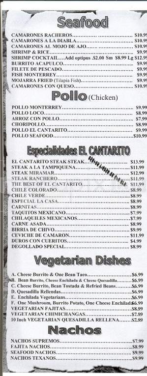 El Cantarito - Lenoir City, TN menu_pic