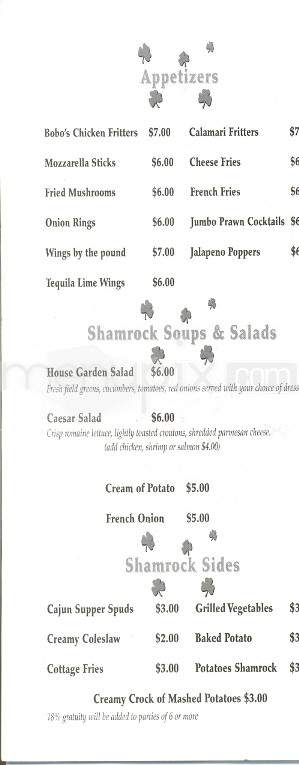 The Shamrock Lounge - Gatlinburg, TN menu_pic