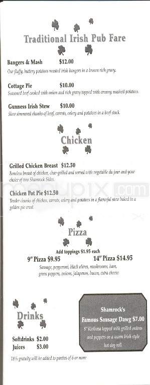 The Shamrock Lounge - Gatlinburg, TN menu_pic
