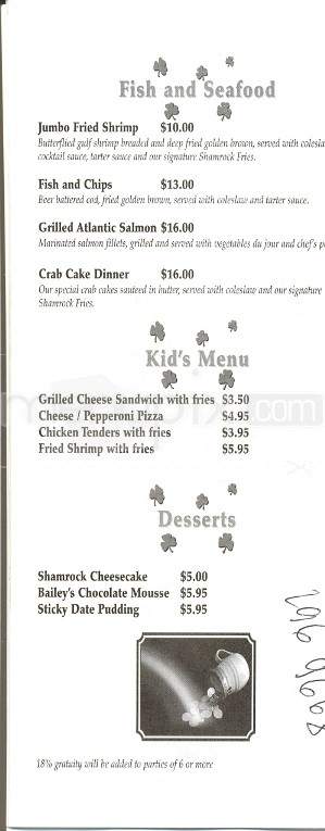 The Shamrock Lounge - Gatlinburg, TN menu_pic