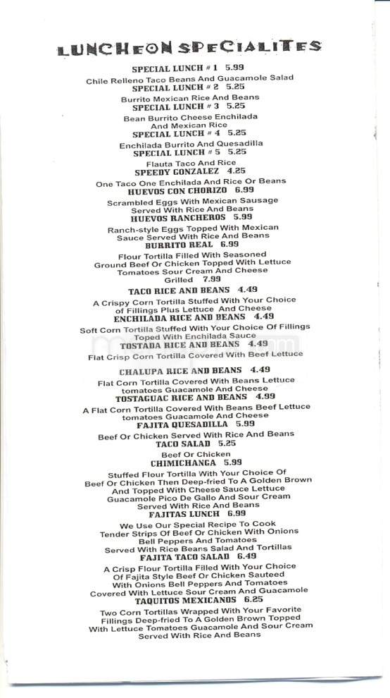 El Tapatio Mexican Grill - Loudon, TN menu_pic