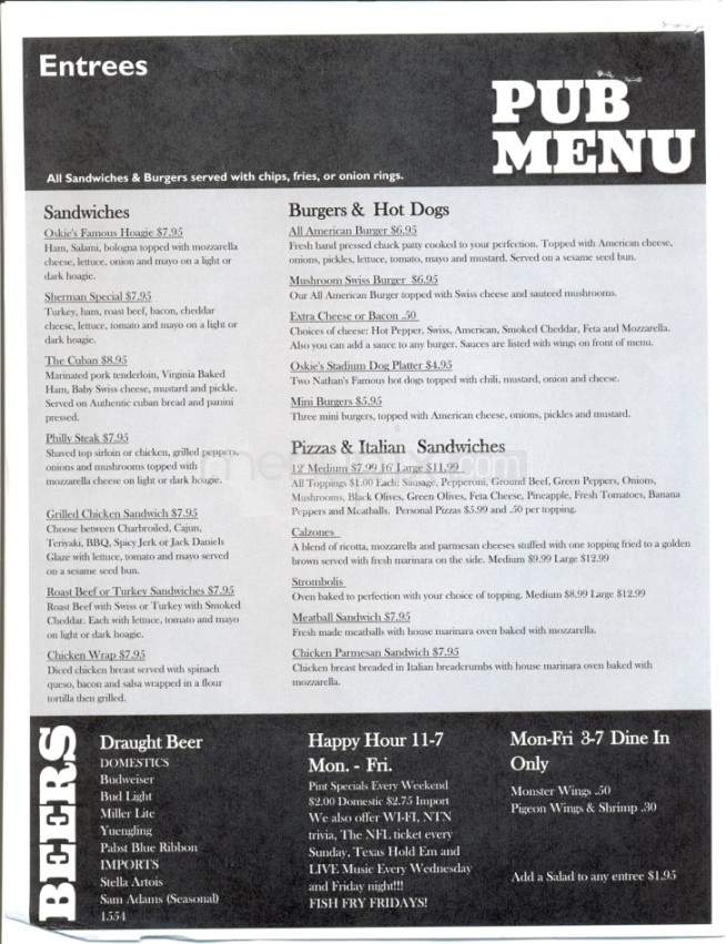 Oskie's Sports Bar and Grill - Knoxville, TN menu_pic