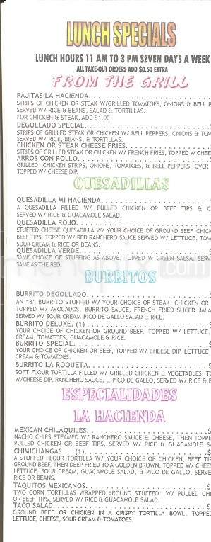 Hacienda Degollado - Oak Ridge, TN menu_pic