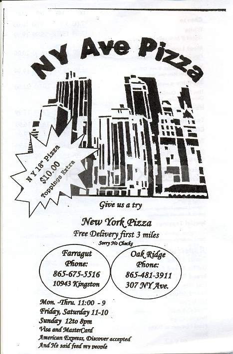 New York Ave Pizza - Oak Ridge, TN menu_pic