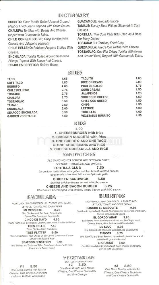 El Mesquite Mexican Grill - Sevierville, TN menu_pic