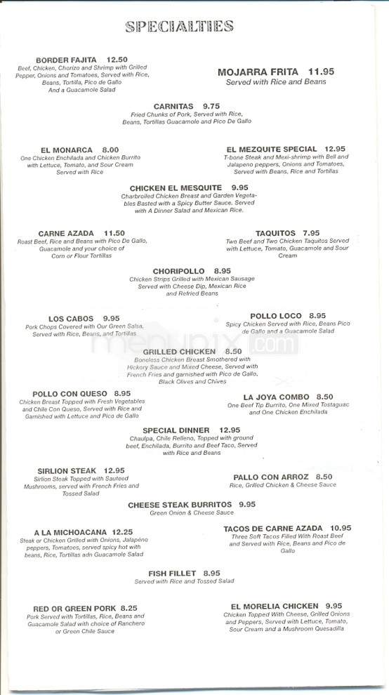 El Mesquite Mexican Grill - Sevierville, TN menu_pic