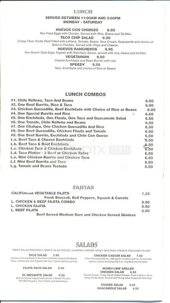 El Mesquite Mexican Grill - Sevierville, TN menu_pic