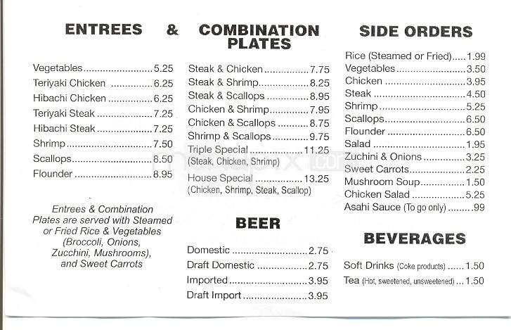 Asahi Japanese Grill - Lenoir City, TN menu_pic