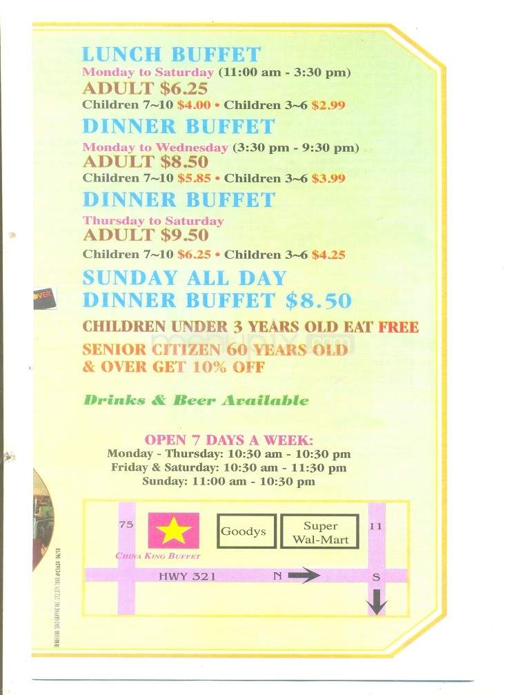 China King Buffet - Lenoir City, TN menu_pic