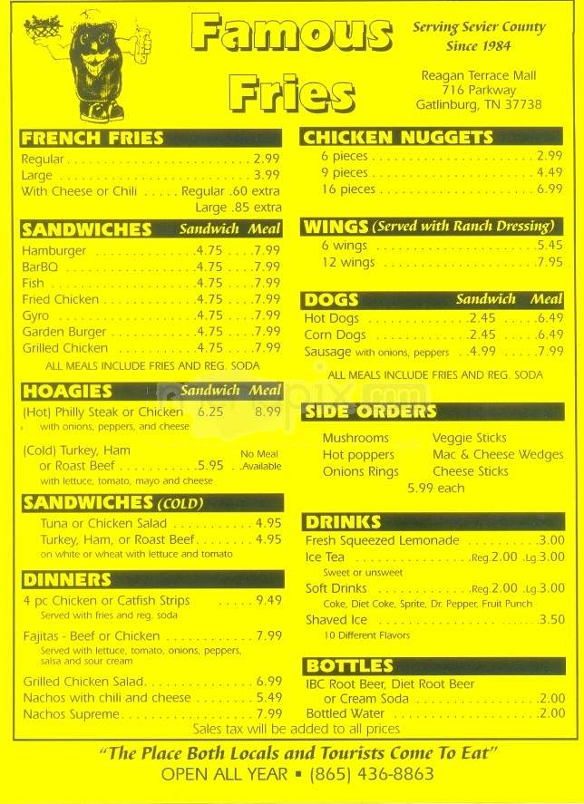 Famous Fries - Gatlinburg, TN menu_pic