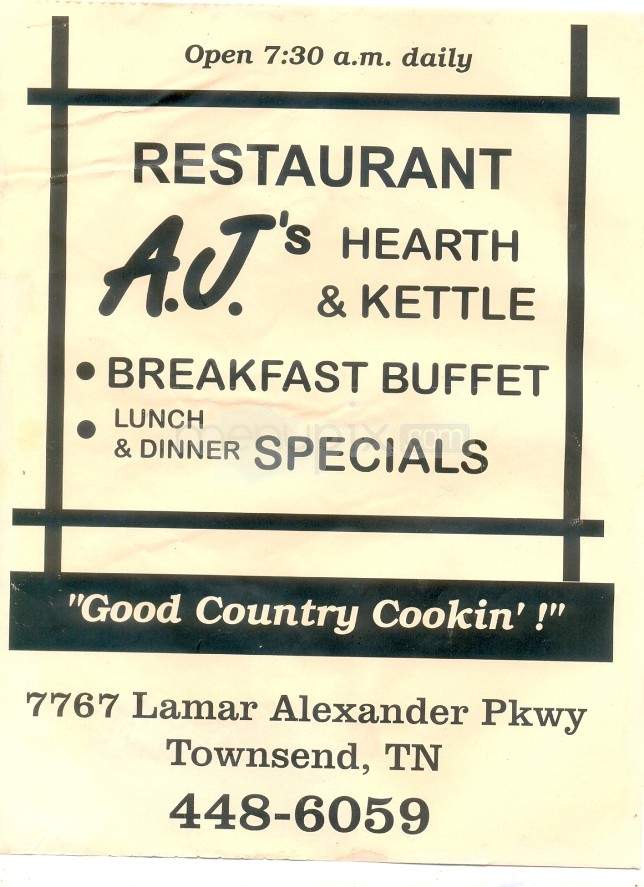 AJ's Hearth & Kettle - Townsend, TN menu_pic