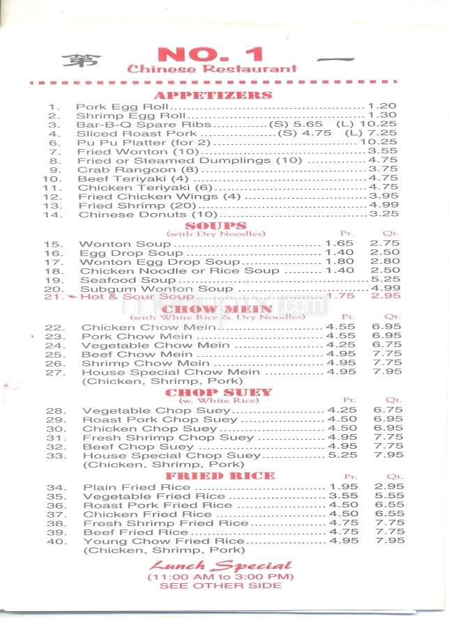 Number 1 Chinese Restaurant - Sevierville, TN menu_pic