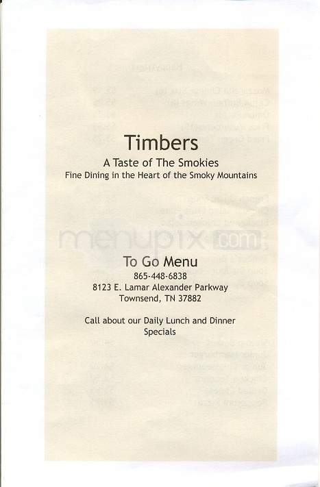 Timbers Restaurant - Townsend, TN menu_pic