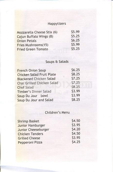 Timbers Restaurant - Townsend, TN menu_pic
