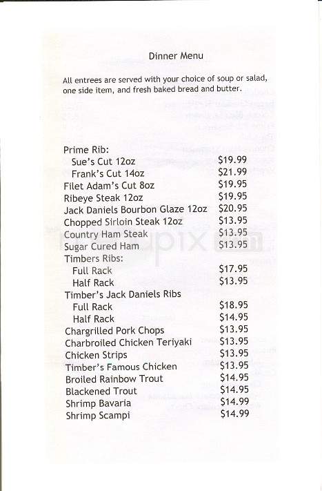 Timbers Restaurant - Townsend, TN menu_pic