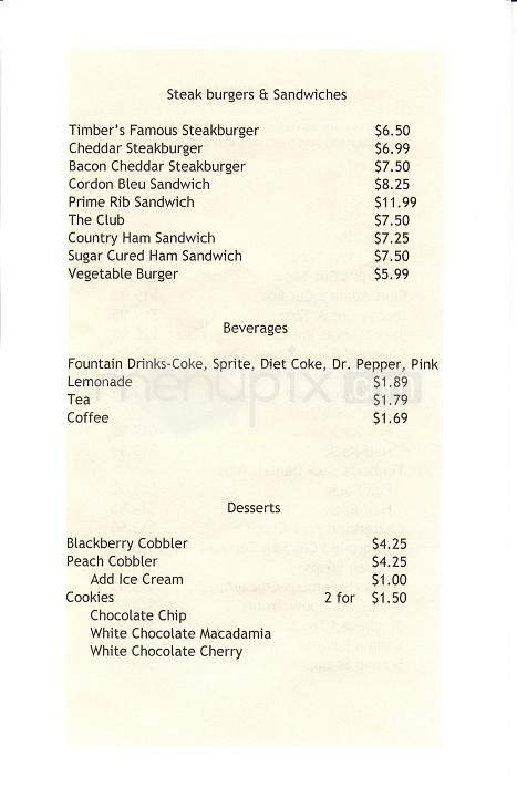 Timbers Restaurant - Townsend, TN menu_pic