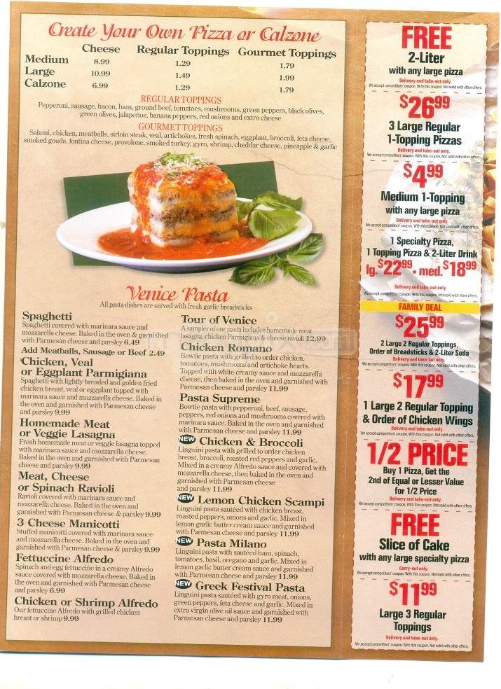 Venice Pizza & Grill - Oak Ridge, TN menu_pic
