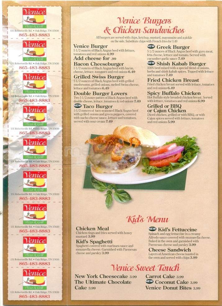 Venice Pizza & Grill - Oak Ridge, TN menu_pic