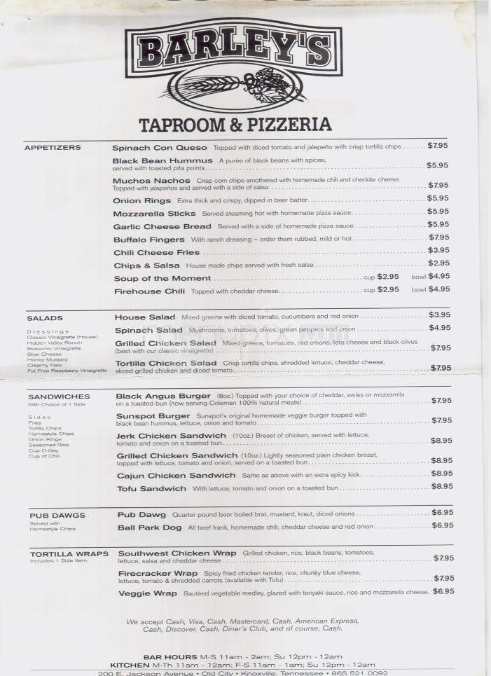 Barley's Taproom & Pizzeria - Knoxville, TN menu_pic