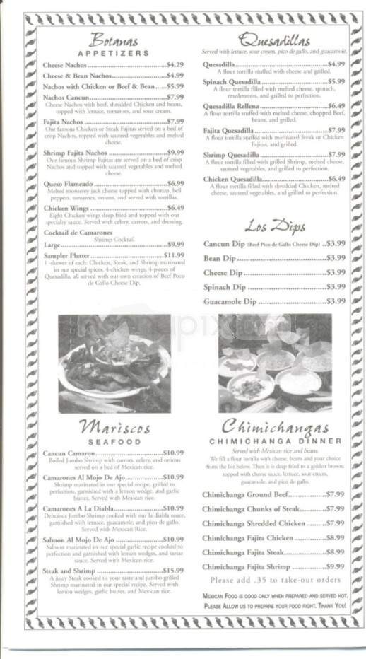 Cancun Mexican Restaurant & Cantina - Knoxville, TN menu_pic