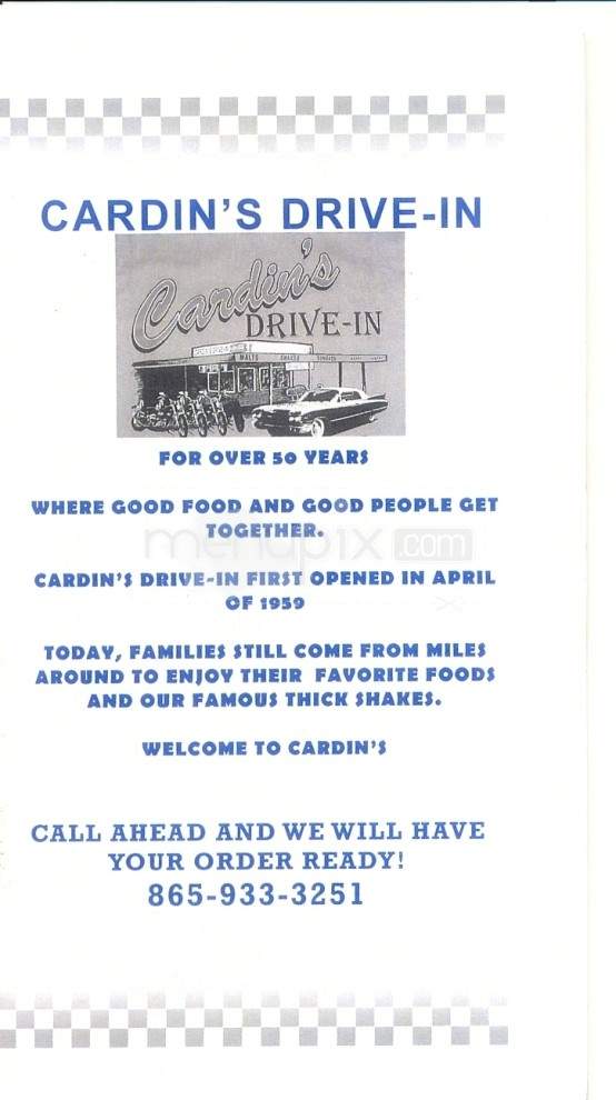 Cardin's Drive-In - Knoxville, TN menu_pic