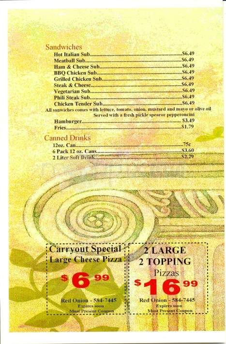 Red Onion Pizza & Subs - Knoxville, TN menu_pic