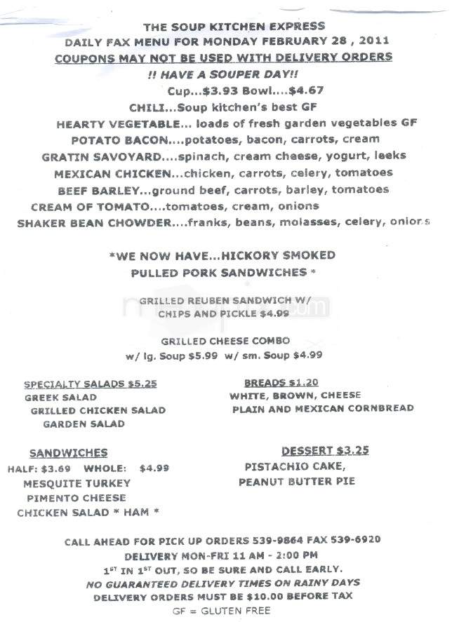 Menu of Soup Kitchen Express in Knoxville, TN 37922