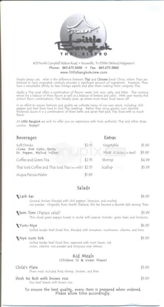Little Bangkok - Knoxville, TN menu_pic