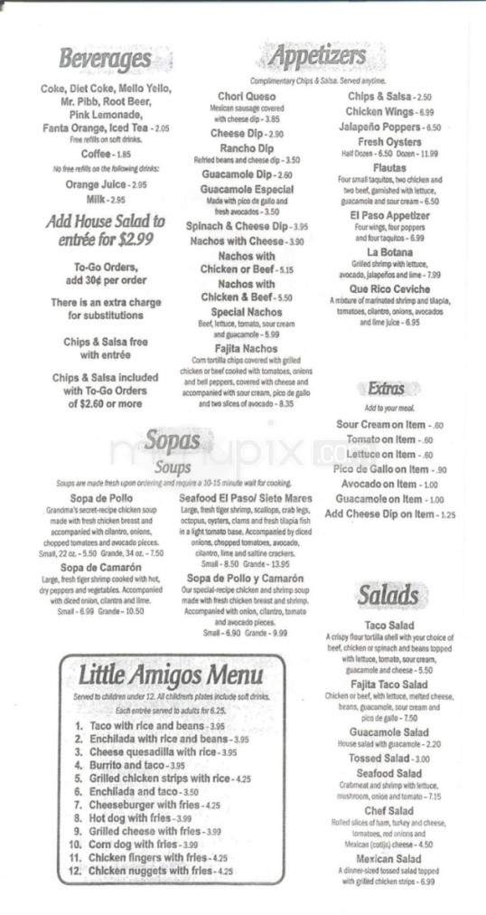 El Paso Mexican Restaurant - Sevierville, TN menu_pic