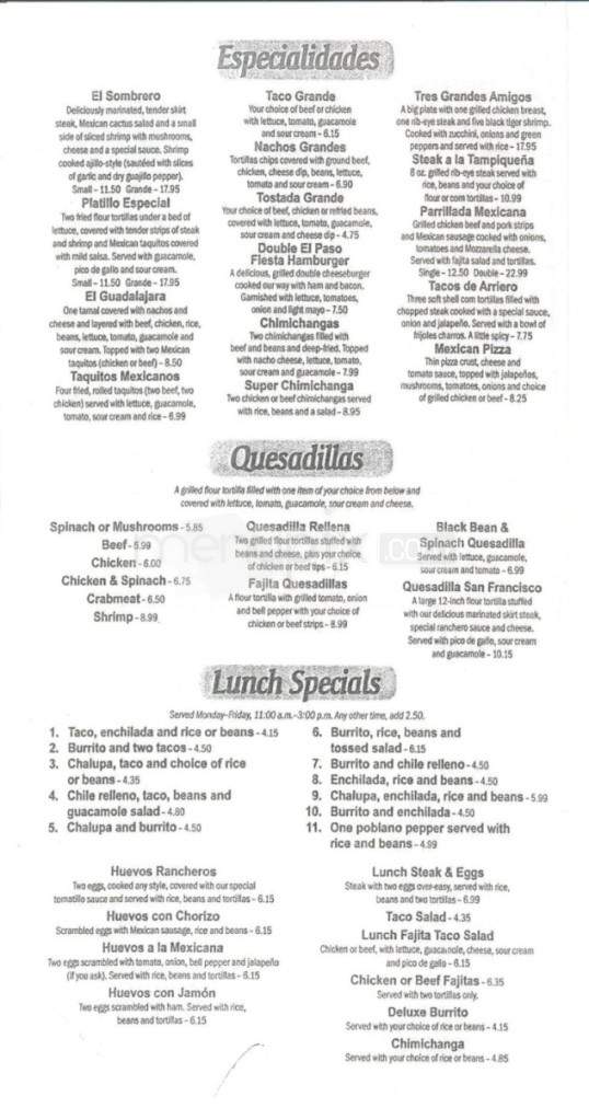 El Paso Mexican Restaurant - Sevierville, TN menu_pic