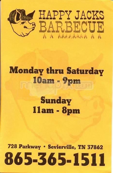 Happy Jacks Barbecue - Sevierville, TN menu_pic