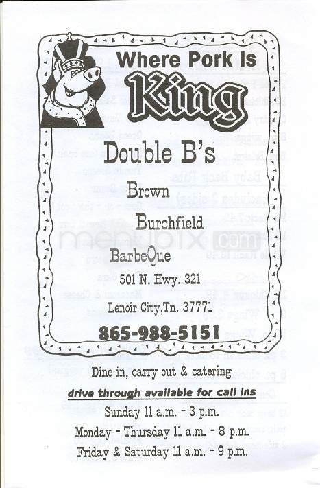 Double B's BBQ - Lenoir City, TN menu_pic