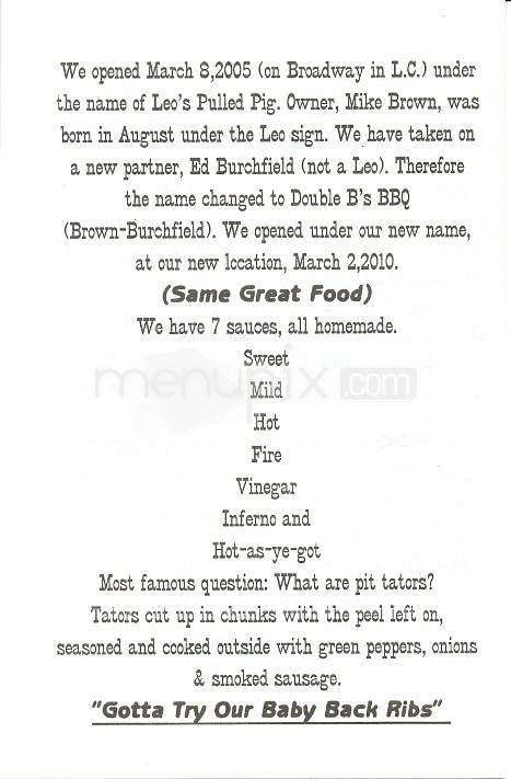 Double B's BBQ - Lenoir City, TN menu_pic