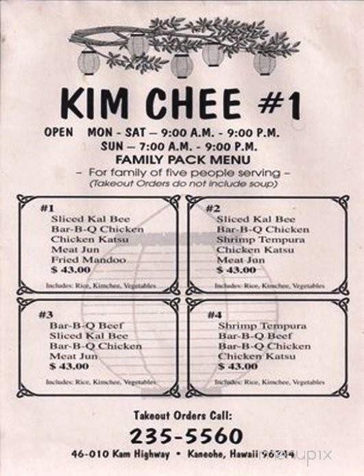 Kim chee kaneohe menu!