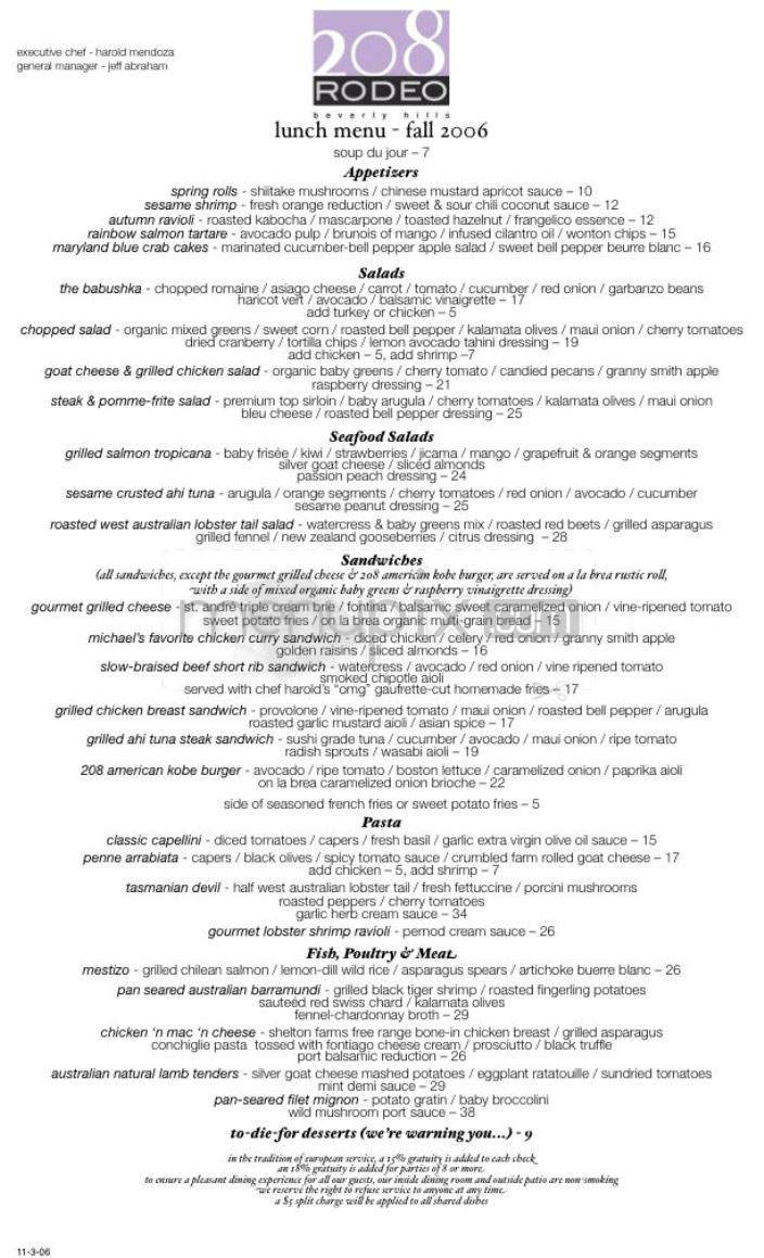 208 Rodeo - Beverly Hills, CA menu_pic