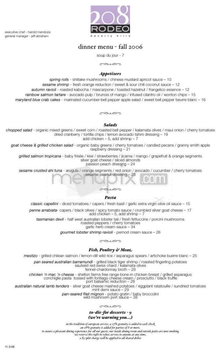208 Rodeo - Beverly Hills, CA menu_pic