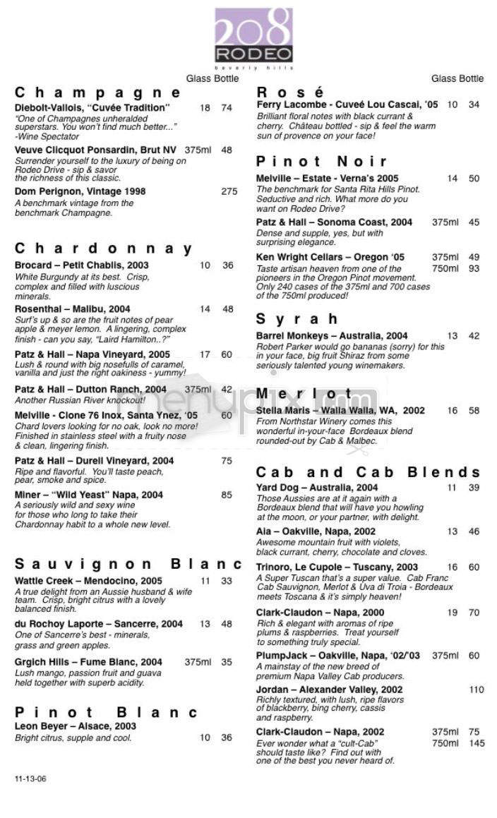 208 Rodeo - Beverly Hills, CA menu_pic